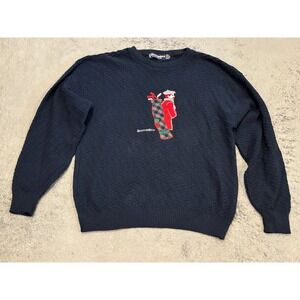 Vintage Scottish Isle Embroidered Sweater Mens XL Navy Blue Golfer Cotton